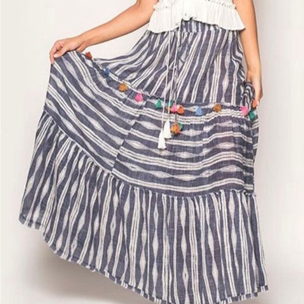 Striped Blue and White Maxi Skirt Will Fit M-XL